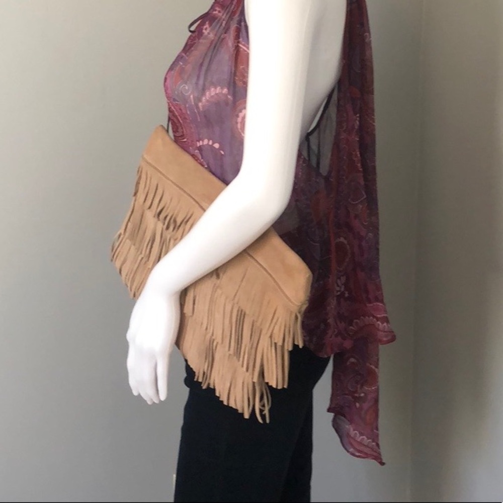 Suede fringe BCBG clutch